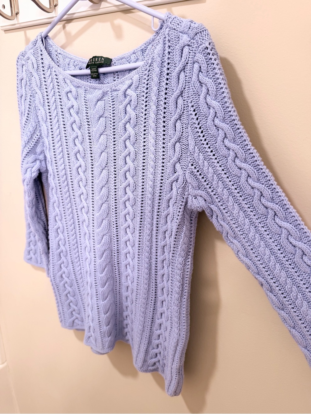 Polo by Ralph Lauren Light Blue Cable-Knit Crewneck Sweater M